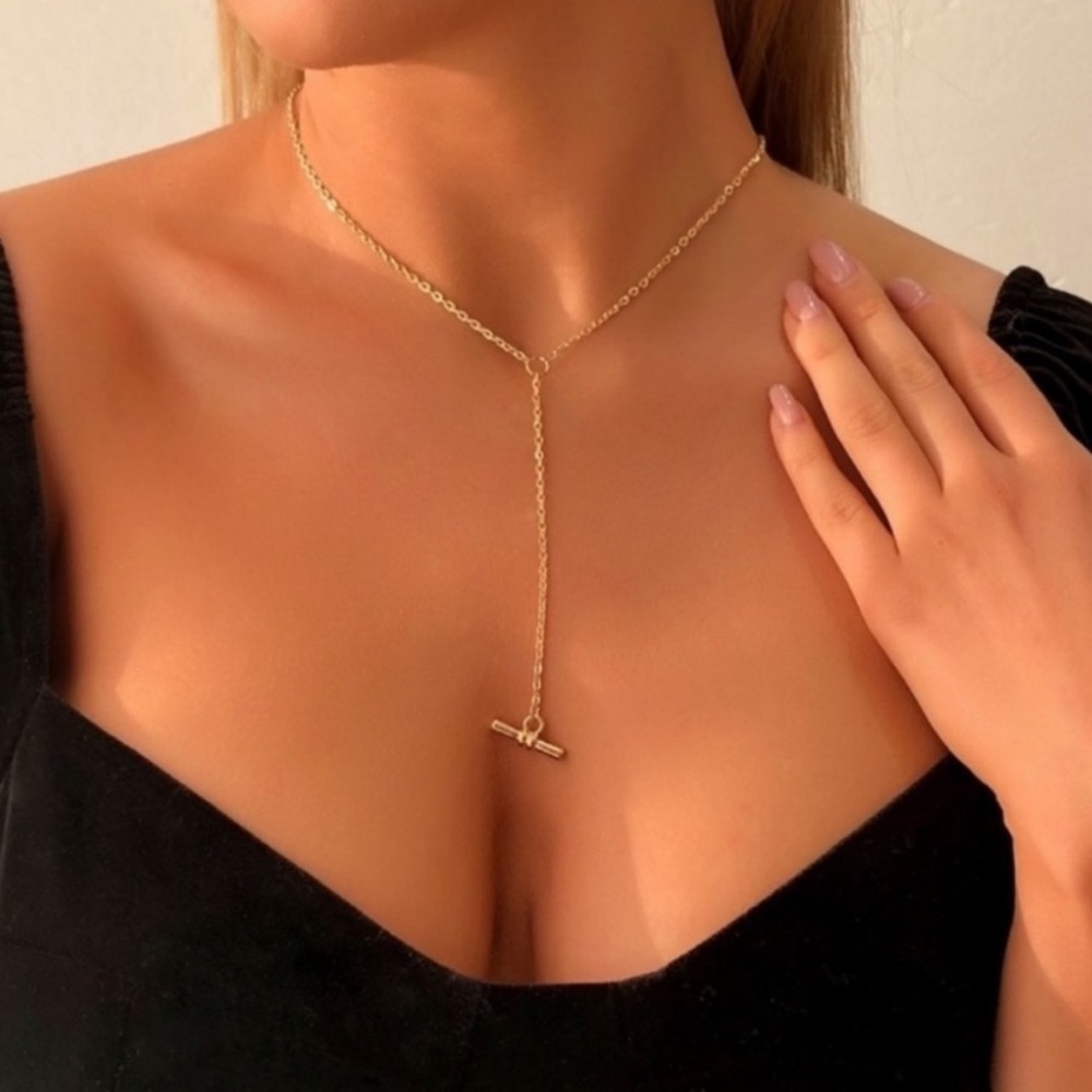 Gold Y Necklace Plunge